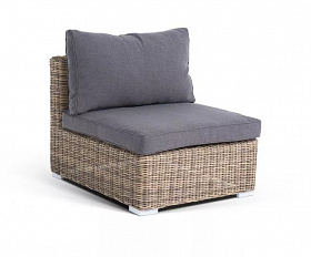 Модуль диванный прямой Лунго 4SIS из искусственного ротанга, цвет соломенный с подушками
