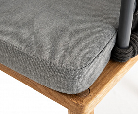 Диего стул плетеный из роупа, основание дуб, каркас из стали темно-серый (RAL7024) муар, роуп темно-серый круглый, ткань темно-серая 027