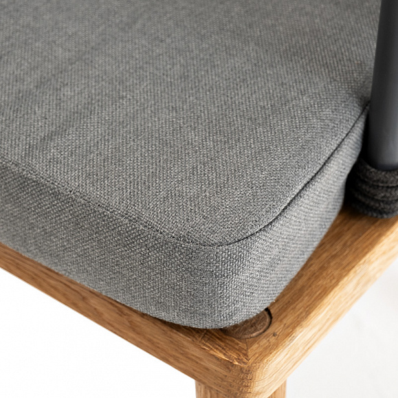 Диего стул плетеный из роупа, основание дуб, каркас из стали темно-серый (RAL7024) муар, роуп темно-серый круглый, ткань темно-серая 027 фото 5