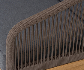 Канны диван 2-местный плетеный из роупа, основание дуб, роуп коричневый круглый, ткань темно-серая 027 NEW