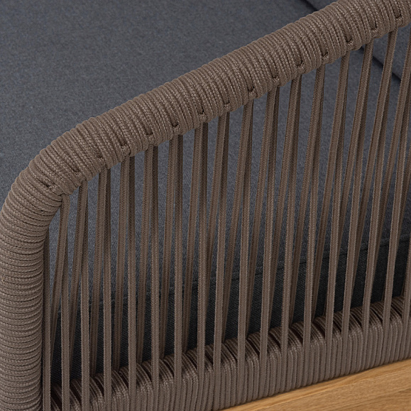 Канны диван 2-местный плетеный из роупа, основание дуб, роуп коричневый круглый, ткань темно-серая 027 NEW фото 7