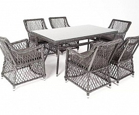 Плетеная обеденная группа Латте-160 L 4SIS из искусственного ротанга, цвет графит