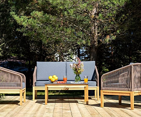 Лаунж-зона 4-местная Канны 4SIS из роупа (веревки), основание дуб, цвет коричневый