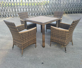 Обеденный комплект Amelia Royal Family из искусственного ротанга на 4 персоны, цвет коричневый