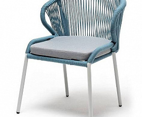 Стул Милан 4SIS плетеный из роупа, каркас алюминий светло-серый (RAL7035) муар, роуп бирюзовый круглый, ткань светло-серая