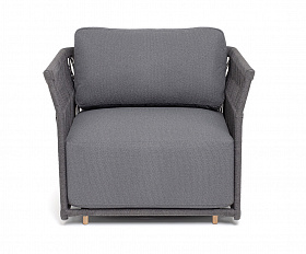 Лугано кресло плетеное из роупа, каркас алюминий темно-серый (RAL7024) муар, роуп темно-серый круглый, ткань темно-серая YB25-0027