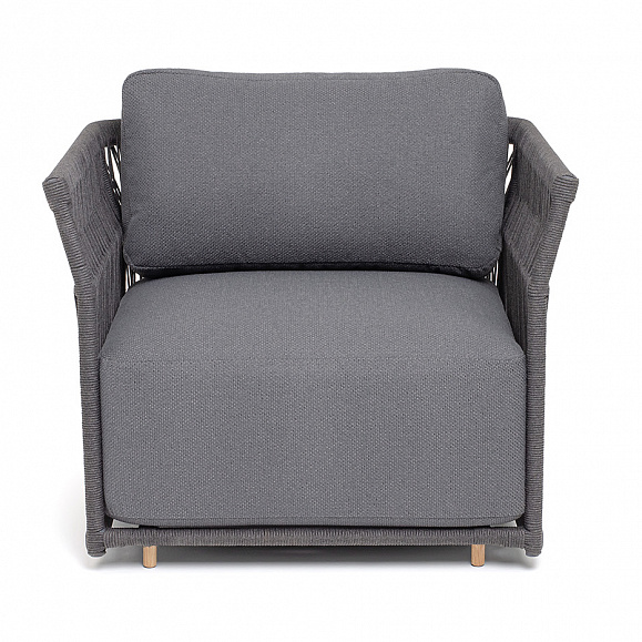 Лугано кресло плетеное из роупа, каркас алюминий темно-серый (RAL7024) муар, роуп темно-серый круглый, ткань темно-серая YB25-0027 фото 2