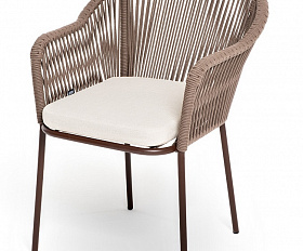 Лион стул плетеный из роупа, каркас из стали коричневый (RAL8016) муар, роуп коричневый круглый, ткань бежевая 15052