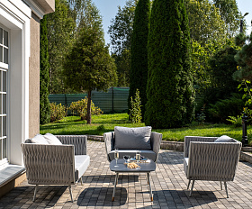 Монако лаунж-зона 4-местная из роупа со столом Верона (серый гранит), каркас светло-серый, роуп светло-серый