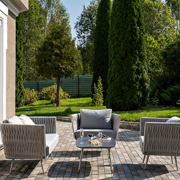 Монако лаунж-зона 4-местная из роупа со столом Верона (серый гранит), каркас светло-серый, роуп светло-серый фото 5