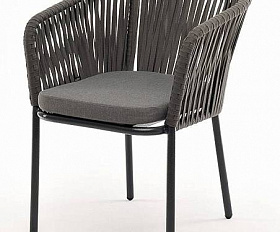 Стул Бордо 4SIS плетеный из роупа, каркас алюминий темно-серый (RAL7024) муар, роуп серый 15мм, ткань серая 17