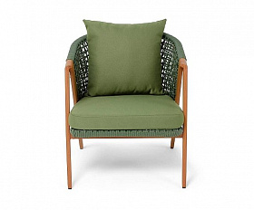 Кресло Амстердам 4SIS плетеное из роупа, каркас алюминий, роуп зеленый круглый, ткань зеленая