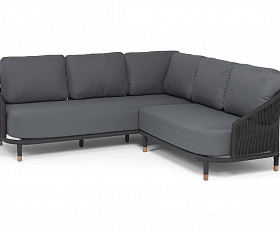 Верона диван модульный плетеный из роупа, каркас алюминий темно-серый (RAL7024) муар, роуп темно-серый круглый, ткань темно-серая 027