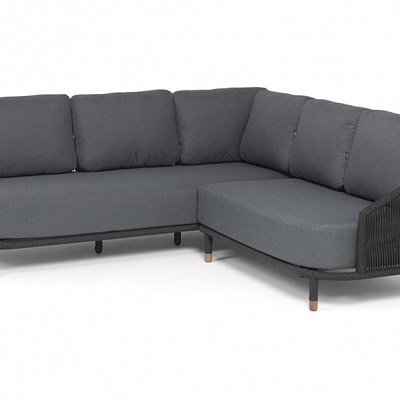 Верона диван модульный плетеный из роупа, каркас алюминий темно-серый (RAL7024) муар, роуп темно-серый круглый, ткань темно-серая 027 фото 2