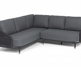 Верона диван модульный плетеный из роупа, каркас алюминий темно-серый (RAL7024) муар, роуп темно-серый круглый, ткань темно-серая 027