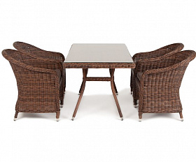 Обеденная группа Латте–140 R 4SIS из искусственного ротанга, цвет коричневый