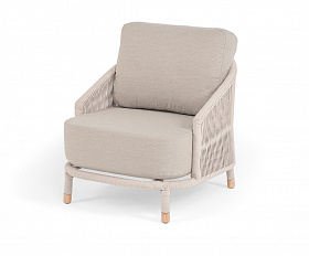 Верона кресло плетеное из роупа, каркас алюминий белый муар, роуп бежевый круглый, ткань бежевая 15052