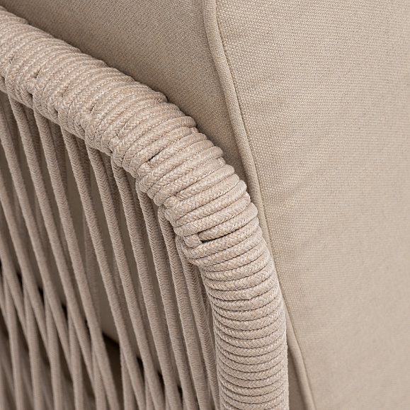 Канны угловой модуль плетеный из роупа, каркас алюминий белый муар, роуп бежевый круглый, ткань бежевая 15052 фото 4