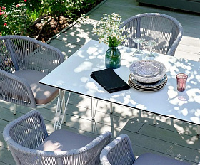 Обеденная группа Милан 4SIS из роупа (веревки), цвет светло-серый с белым каркасом