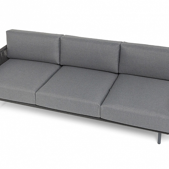 Джелло диван 3-местный плетеный из роупа, каркас алюминий темно-серый (RAL7024) муар, роуп темно-серый круглый, ткань темно-серая 027 фото 4