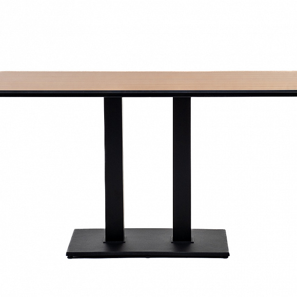 Каффе обеденный стол из HPL 140х70см, цвет дуб, подстолье двойное черное фото 2
