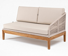 Канны левый модуль плетеный из роупа, основание дуб, роуп бежевый круглый, ткань бежевая 15052