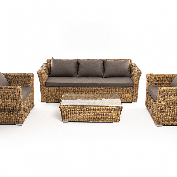 Капучино лаунж-зона из искусственного ротанга (гиацинт), цвет соломенный фото 6