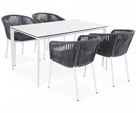 Обеденная группа Малага 4SIS на 4 персоны со стульями "Бордо", каркас белый, роуп серый