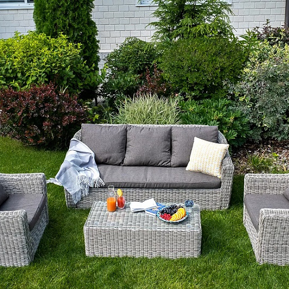 Диван трехместный Фабриция 4SIS из искусственного ротанга, цвет серый фото 4