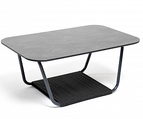 Гранада журнальный стол 90х60см из HPL, цвет серый гранит, каркас темно-серый (RAL7024) муар, роуп темно-серый круглый