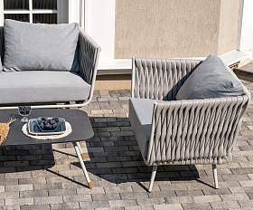 Монако лаунж-зона 4-местная из роупа со столом Верона (серый гранит), каркас светло-серый, роуп светло-серый