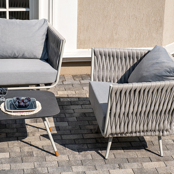 Монако лаунж-зона 4-местная из роупа со столом Верона (серый гранит), каркас светло-серый, роуп светло-серый фото 7