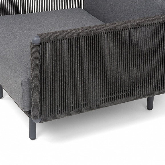 Джелло кресло плетеное из роупа, каркас алюминий темно-серый (RAL7024) муар, роуп темно-серый круглый, ткань темно-серая 027 фото 6