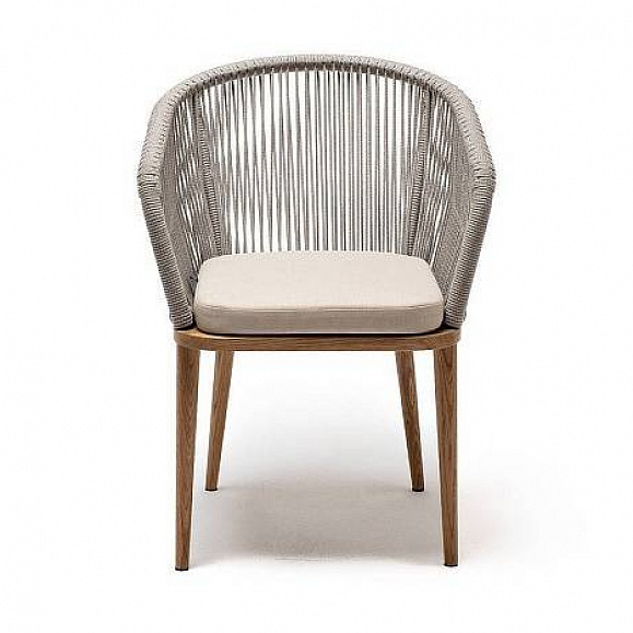 Стул Марсель 4SIS плетеный из роупа, основание дуб, роуп серый меланж круглый, ткань бежевая 52 фото 2