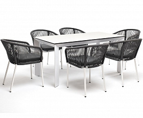 Обеденная группа Венето 4SIS на 6 персон со стульями "Марсель", каркас белый, роуп серый