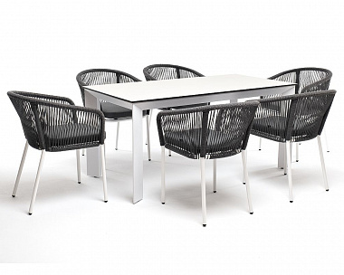 Обеденная группа Венето 4SIS на 6 персон со стульями "Марсель", каркас белый, роуп серый