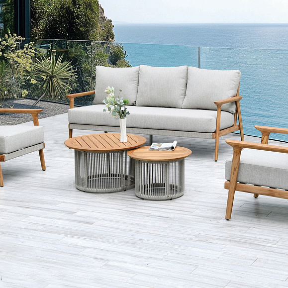 Копенгаген лаунж-зона 5-местная плетеная из роупа, каркас тик, цвет бежевый фото 1