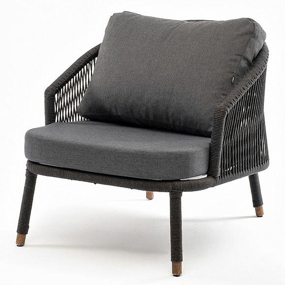 Кресло плетеное Верона 4SIS из роупа, каркас алюминий темно-серый (RAL7024) шагрень, роуп темно-серый круглый, ткань темно-серая фото 1