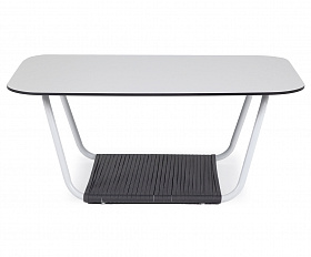 Гранада журнальный стол 90х60см из HPL, цвет молочный, каркас белый муар, роуп темно-серый круглый