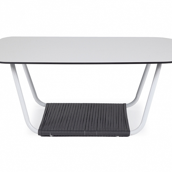 Гранада журнальный стол 90х60см из HPL, цвет молочный, каркас белый муар, роуп темно-серый круглый фото 2