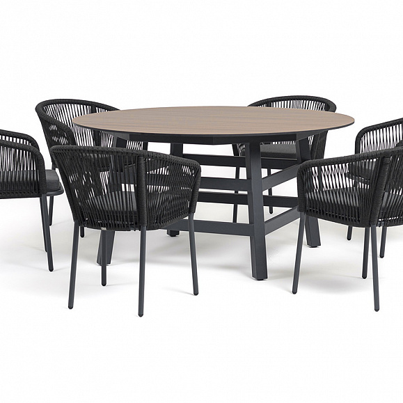 Рио обеденная группа на 6 персон, стол HPL дуб, цвет темно-серый фото 2