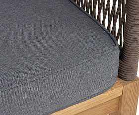 Канны диван 2-местный плетеный из роупа, основание дуб, роуп коричневый круглый, ткань темно-серая 027 NEW