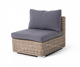 Модуль диванный прямой Лунго 4SIS из искусственного ротанга, цвет соломенный с подушками