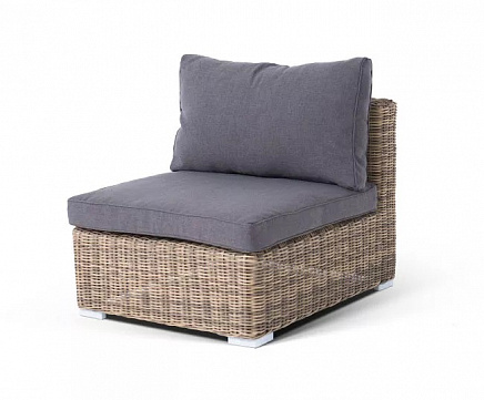 Модуль диванный прямой Лунго 4SIS из искусственного ротанга, цвет соломенный с подушками