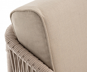 Канны правый модуль плетеный из роупа, каркас алюминий белый муар, роуп бежевый круглый, ткань бежевая 15052