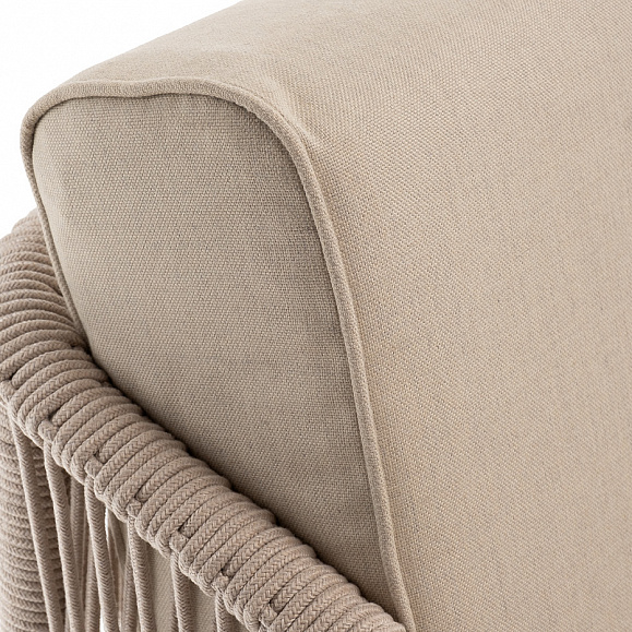 Канны правый модуль плетеный из роупа, каркас алюминий белый муар, роуп бежевый круглый, ткань бежевая 15052 фото 4