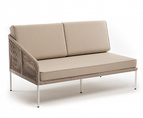 Канны правый модуль плетеный из роупа, каркас алюминий белый муар, роуп бежевый круглый, ткань бежевая 15052