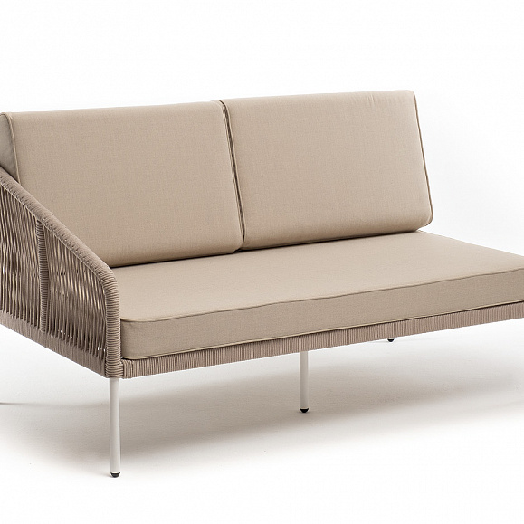 Канны правый модуль плетеный из роупа, каркас алюминий белый муар, роуп бежевый круглый, ткань бежевая 15052 фото 3