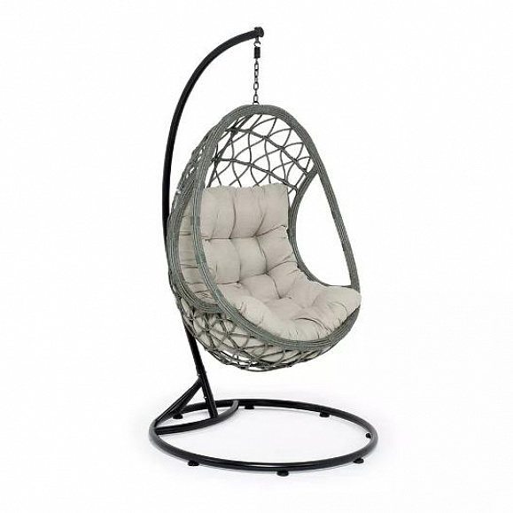 Подвесное кресло Венеция 4SIS из искусственного ротанга, цвет серый с бежевой подушкой фото 1