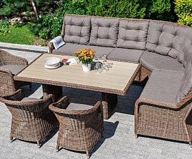 Плетеное кресло Равенна 4SIS из искусственного ротанга, цвет коричневый с серой подушкой